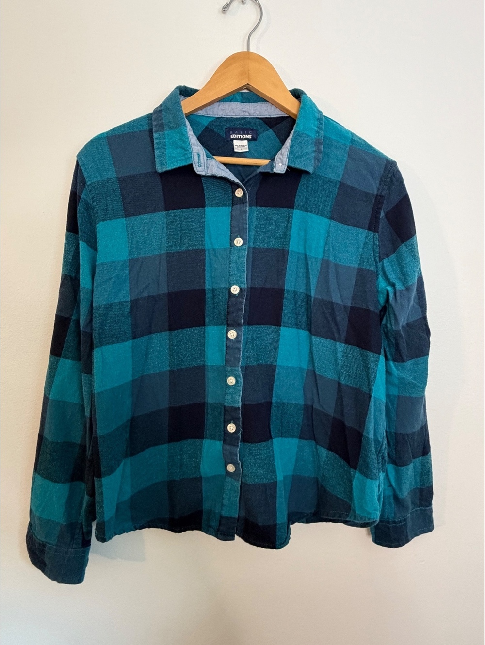 Basic Editions Blue Checkered Flannel- Size L